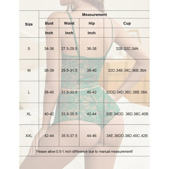 🆕Women Green Lace Bra and Panty Set V Neck Baby doll 2 Piece Mesh Bralette Set - Picture 7 of 7